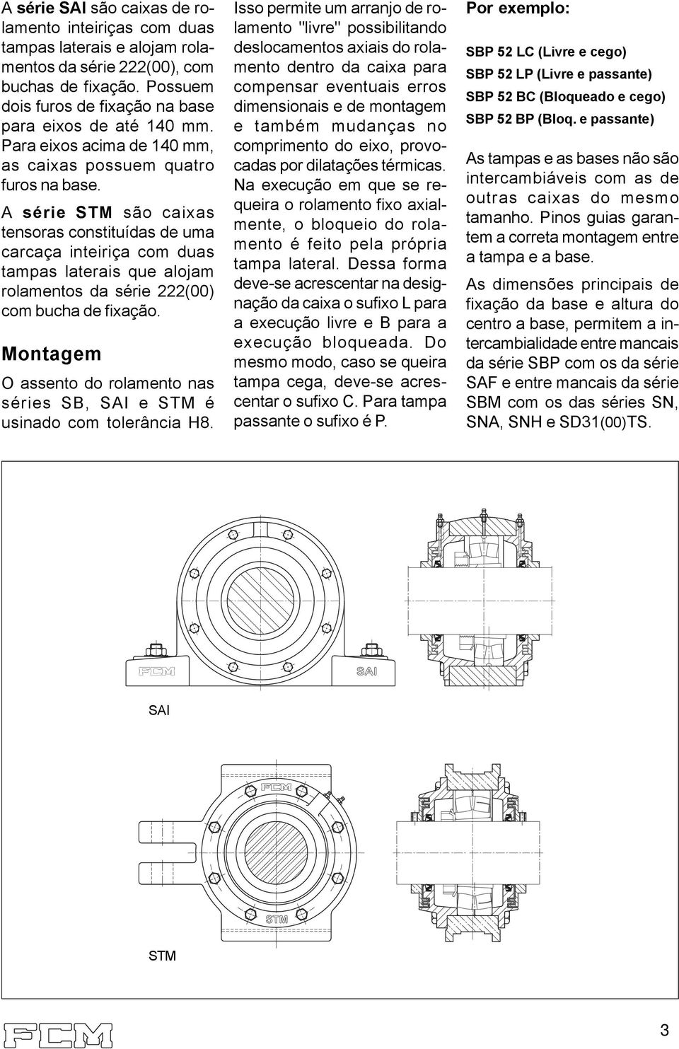 série STM são caixas tensoras constituías e uma carcaça inteiriça com uas tampas laterais que alojam rolamentos a série 222(00) com bucha e fixação.