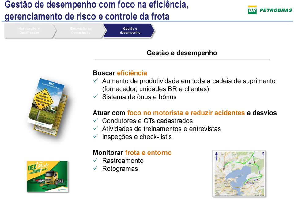 clientes) Sistema de ônus e bônus Atuar com foco no motorista e reduzir acidentes e desvios Condutores e CTs