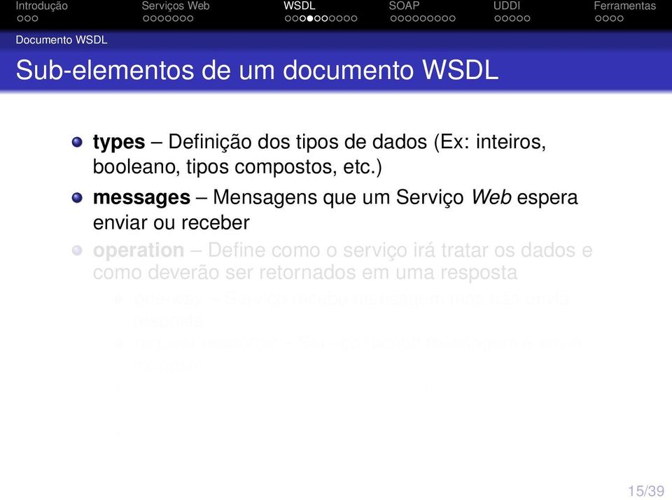 deverão ser retornados em uma resposta one-way Serviço recebe mensagem mas não envia resposta request-response Serviço recebe