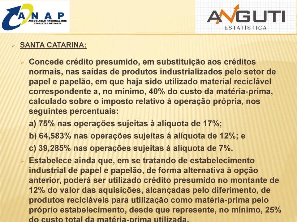 64,583% nas operações sujeitas á alíquota de 12%; e c) 39,285% nas operações sujeitas á alíquota de 7%.