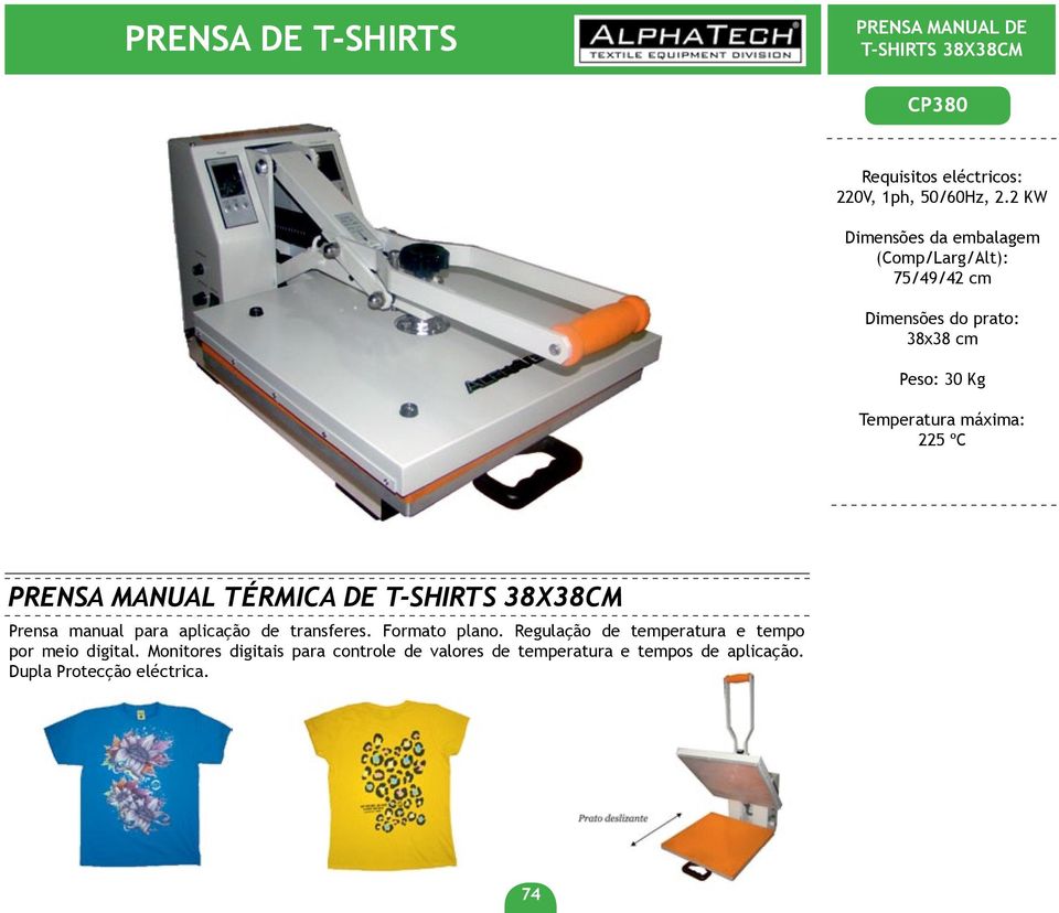 MANUAL TÉRMICA DE T-SHIRTS 38X38CM Prensa manual para aplicação de transferes. Formato plano.
