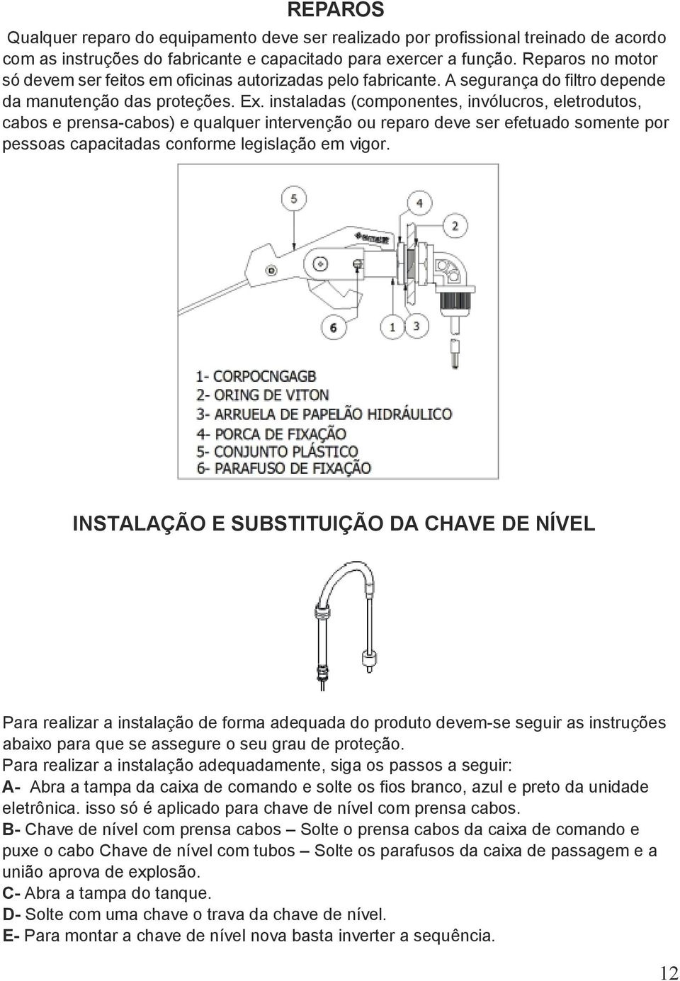 instaladas (componentes, invólucros, eletrodutos, cabos e prensa-cabos) e qualquer intervenção ou reparo deve ser efetuado somente por pessoas capacitadas conforme legislação em vigor.