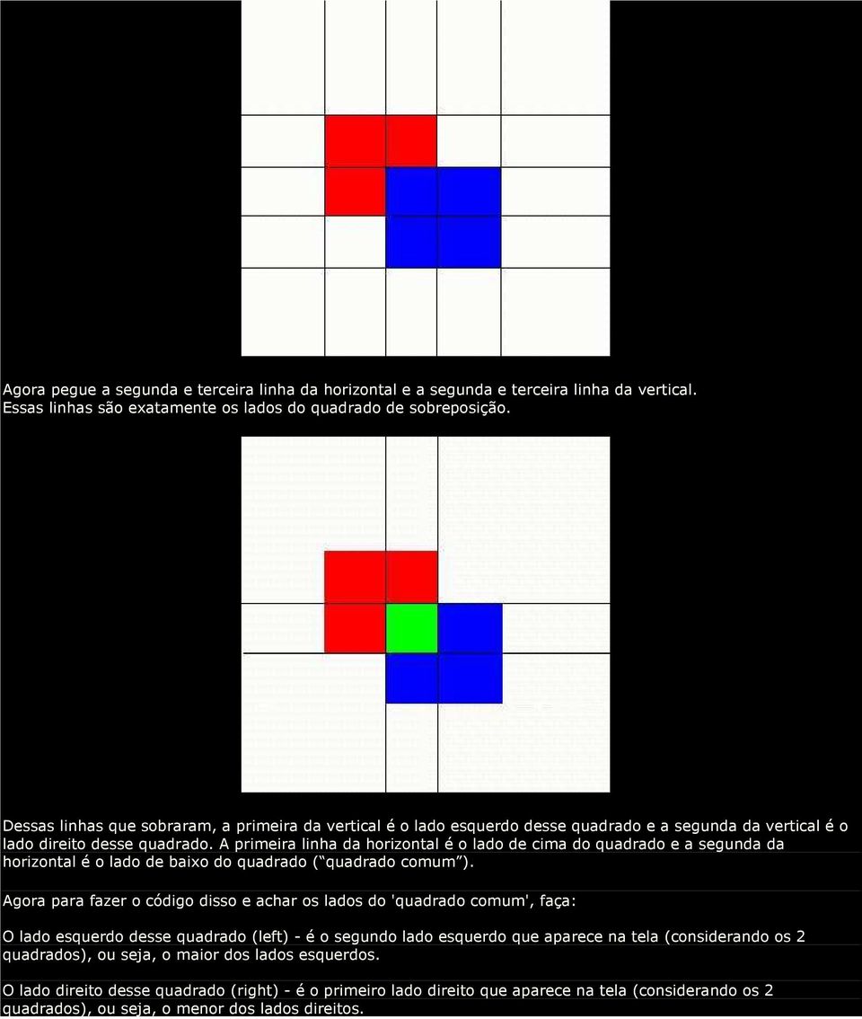 A primeira linha da horizontal é o lado de cima do quadrado e a segunda da horizontal é o lado de baixo do quadrado ( quadrado comum ).