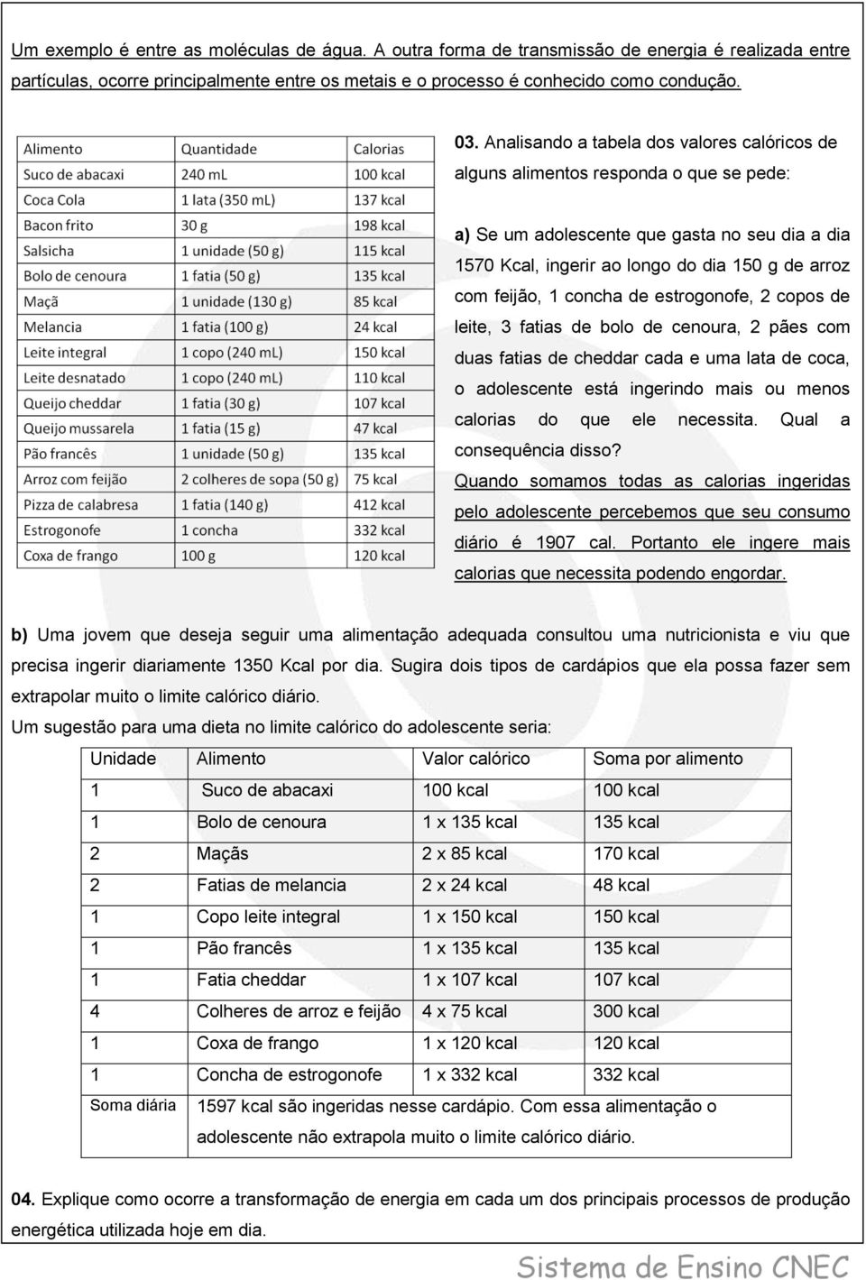 concha de estrogonofe, 2 copos de leite, 3 fatias de bolo de cenoura, 2 pães com duas fatias de cheddar cada e uma lata de coca, o adolescente está ingerindo mais ou menos calorias do que ele