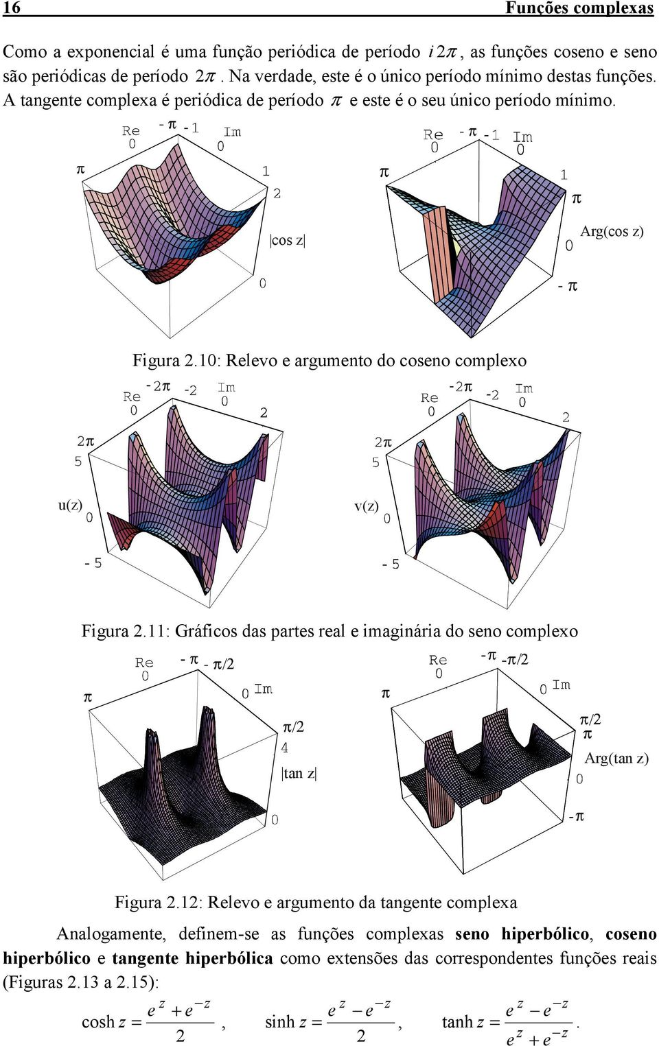 v() Figura 11: Gráficos das partes real e imaginária do seno complexo Arg(tan ) tan Figura 1: Relevo e argumento da tangente complexa Analogamente, definem-se as funções