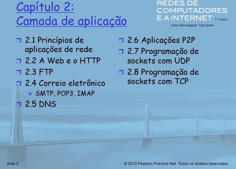 3 FTP 2.4 Correio eletrônico v SMTP, POP3, IMAP 2.5 DNS 2.