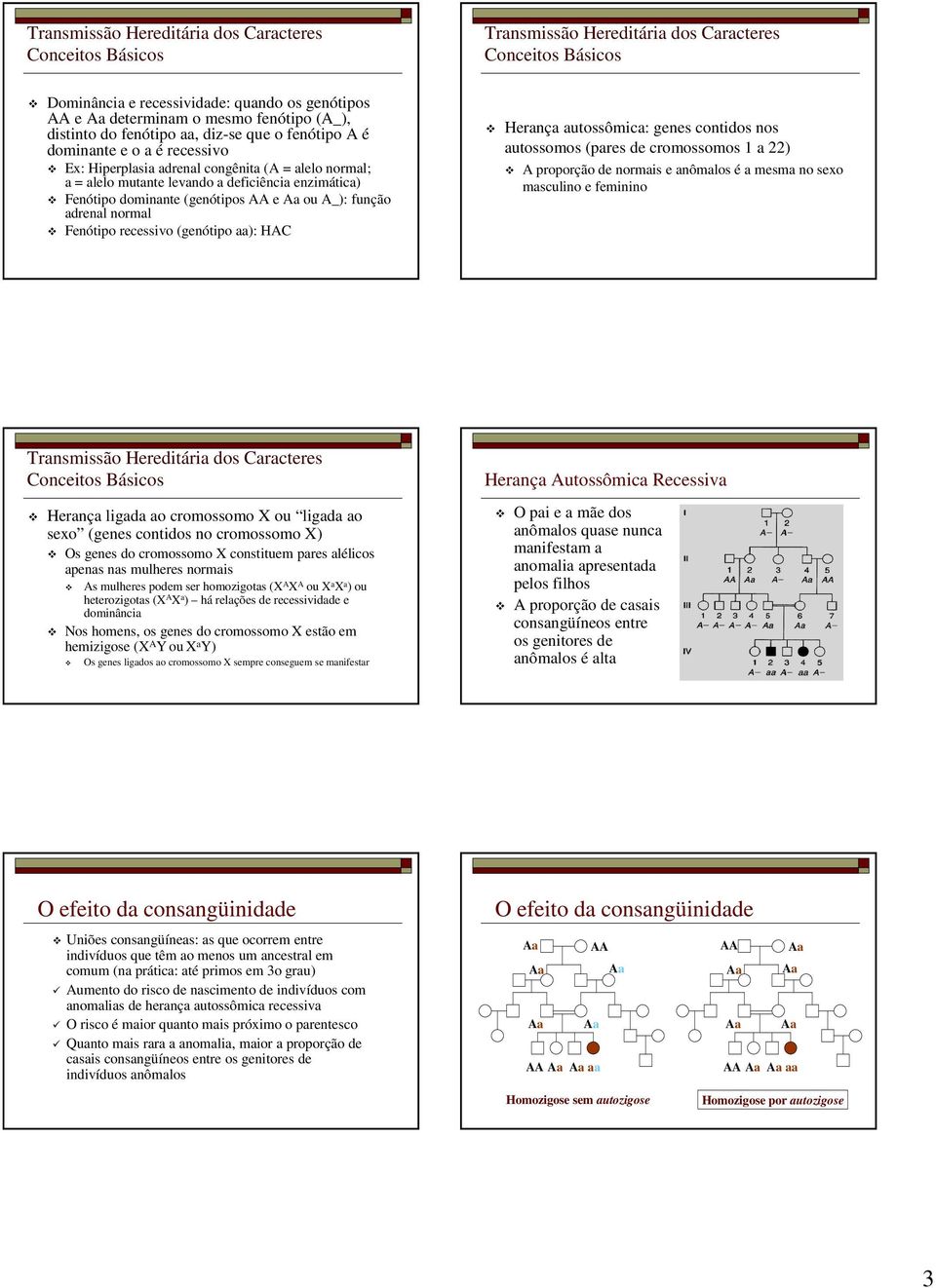 genes contidos nos autossomos (pares de cromossomos 1 a 22) A proporção de normais e anômalos é a mesma no sexo masculino e feminino Herança ligada ao cromossomo X ou ligada ao sexo (genes contidos