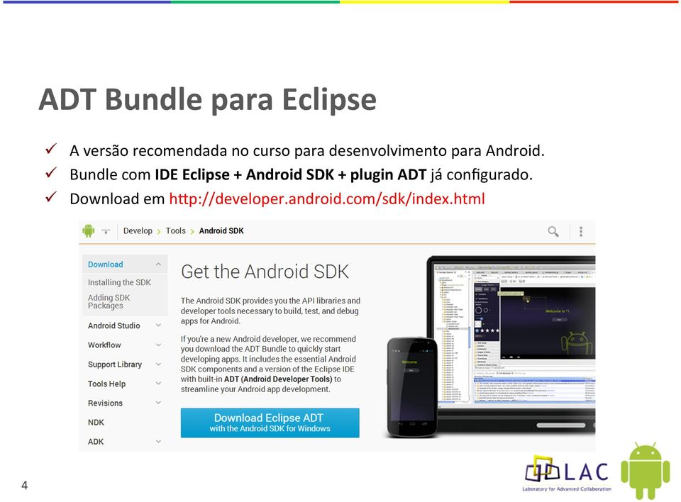 Bundle com IDE Eclipse + Android SDK + plugin ADT já