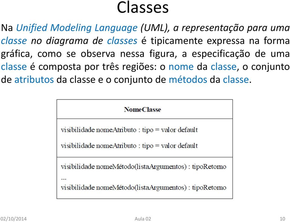 figura, a especificação de uma classe é composta por três regiões: o nome da classe,