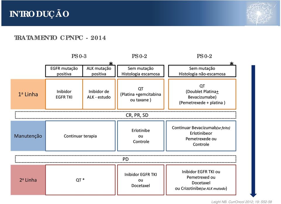 (Pemetrexede + platina ) CR, PR, SD Manutenção Continuar terapia Erlotinibe ou Controle Continuar Bevacizumab(se feito) Erlotinibeor Pemetrexede ou