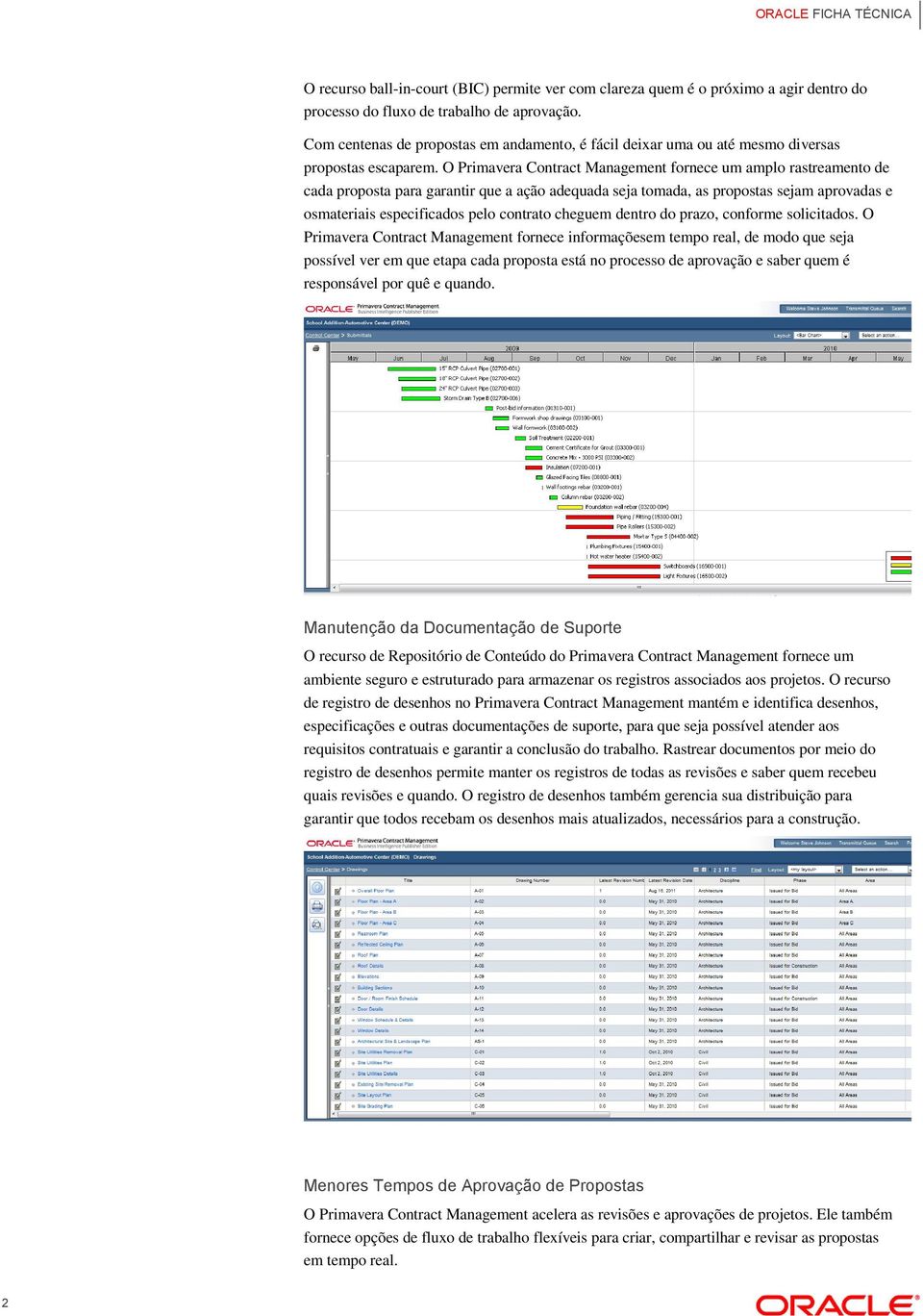 O Primavera Contract Management fornece um amplo rastreamento de cada proposta para garantir que a ação adequada seja tomada, as propostas sejam aprovadas e osmateriais especificados pelo contrato