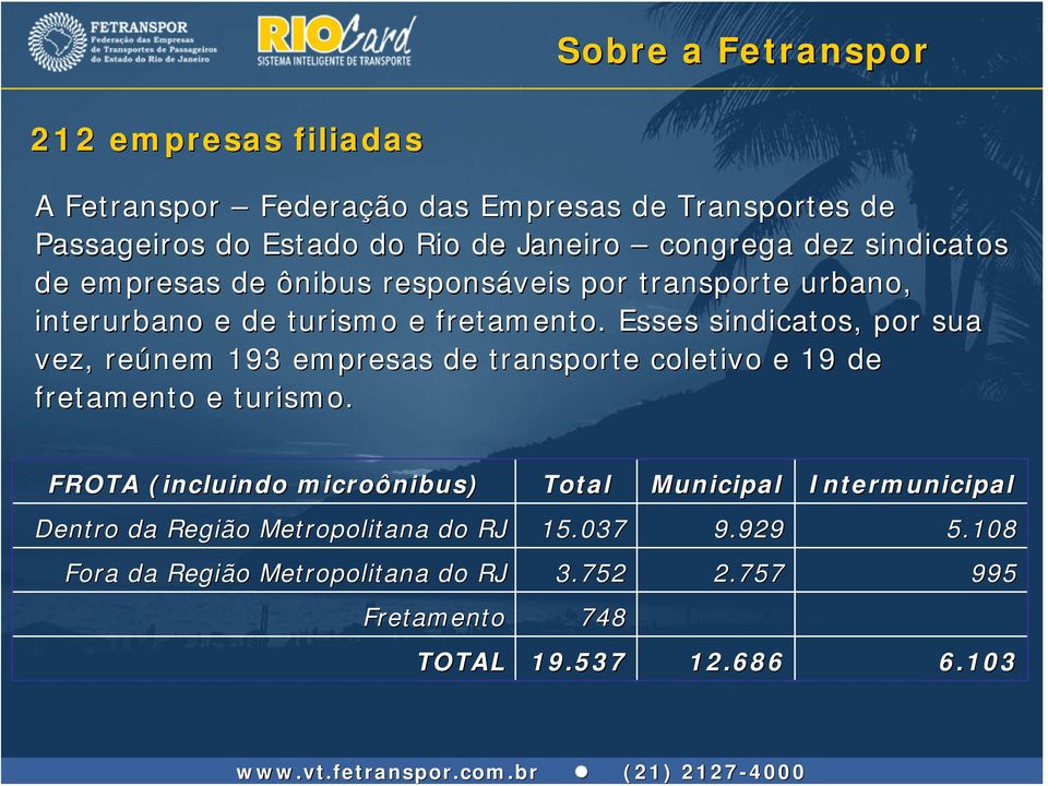 Esses sindicatos, por sua vez, reúnem 193 empresas de transporte coletivo e 19 de fretamento e turismo.