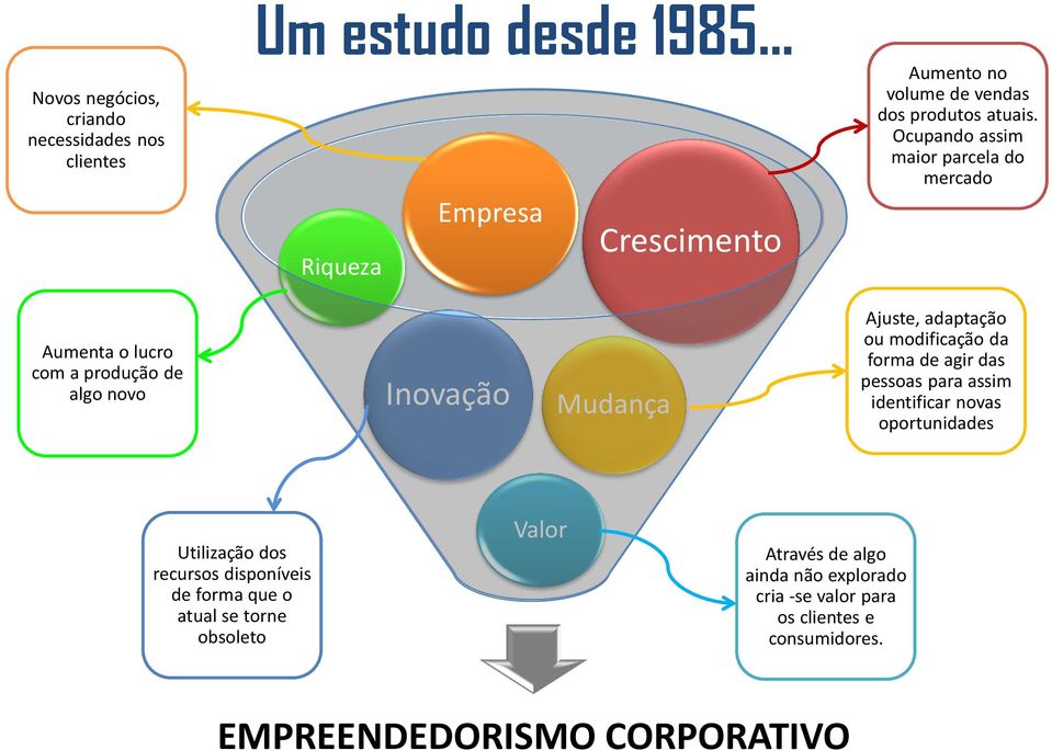 Ocupando assim maior parcela do mercado Aumenta o lucro com a produção de algo novo Inovação Mudança Ajuste, adaptação ou modificação da