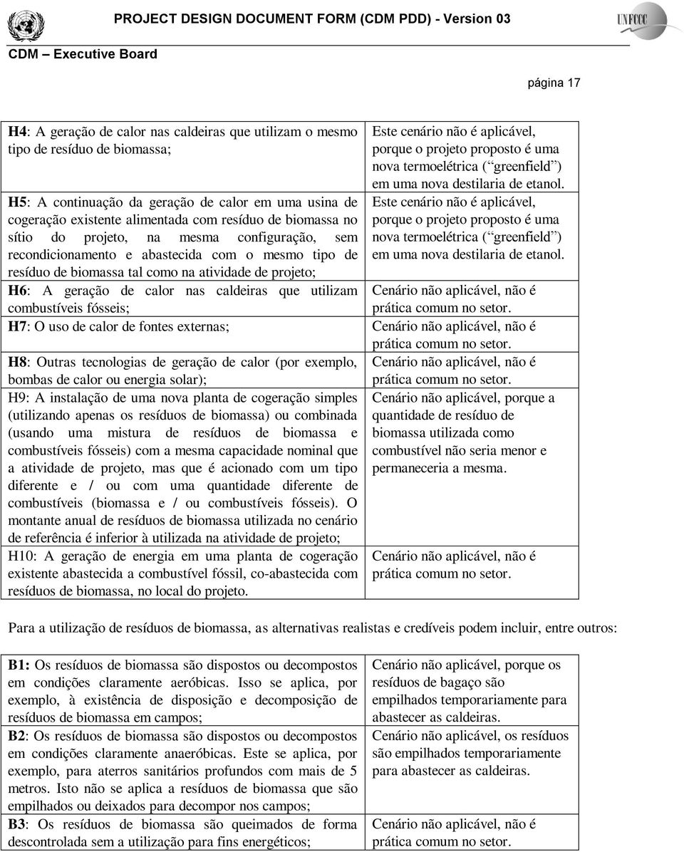 que utilizam combustíveis fósseis; Este cenário não é aplicável, porque o projeto proposto é uma nova termoelétrica ( greenfield ) em uma nova destilaria de etanol.