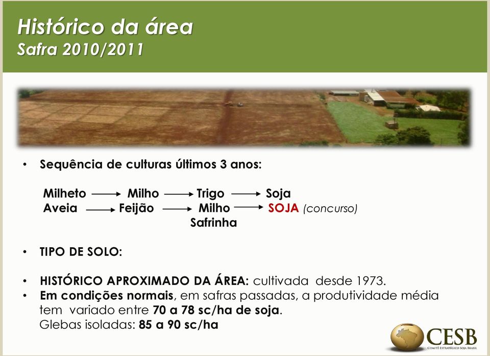 APROXIMADO DA ÁREA: cultivada desde 1973.