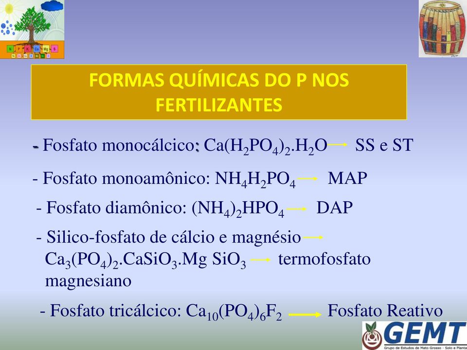 ) 2 HPO 4 DAP - Silico-fosfato de cálcio e magnésio Ca 3 (PO 4 ) 2.CaSiO 3.