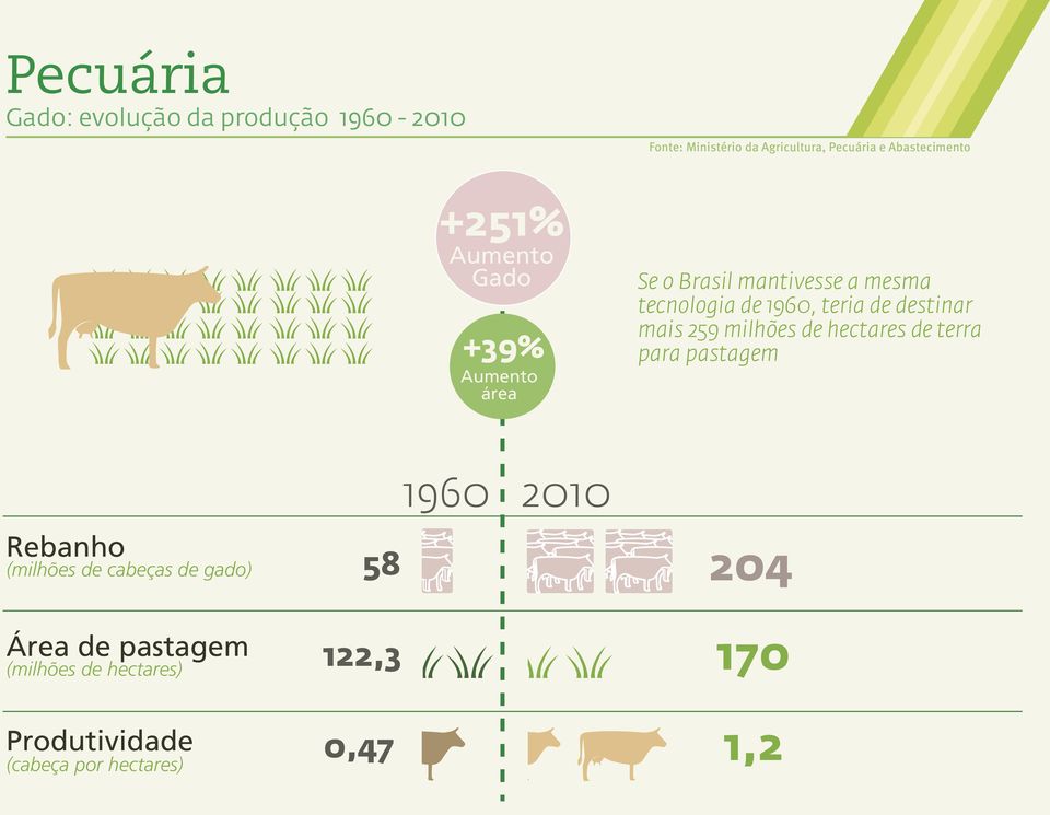 teria de destinar mais 259 milhões de hectares de terra para pastagem 1960 2010 Rebanho (milhões de