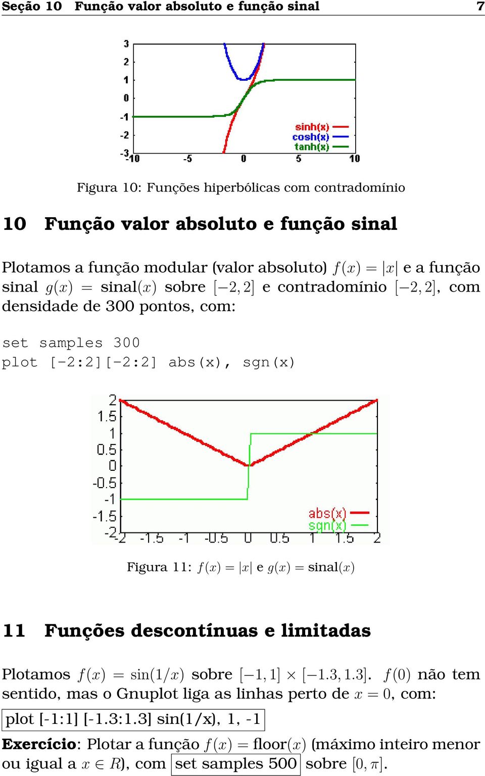 Figura 11: f(x) = x e g(x) = sinal(x) 11 Funções descontínuas e limitadas Plotamos f(x) = sin(1/x) sobre [ 1, 1] [ 1.3, 1.3].