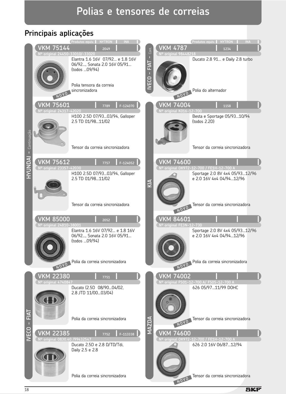 ..11/02 VKM 75612 7757 F-124052 Nº original 23357-42030 H100 2.5D 07/93...03/94, Galloper 2.5 TD 01/98...11/02 VKM 85000 2052 Nº original 24810-38001 Elantra 1.6 16V 07/92... e 1.8 16V 06/92.