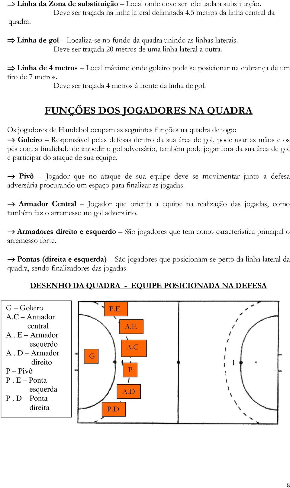 Linha de 4 metros Local máximo onde goleiro pode se posicionar na cobrança de um tiro de 7 metros. Deve ser traçada 4 metros à frente da linha de gol.