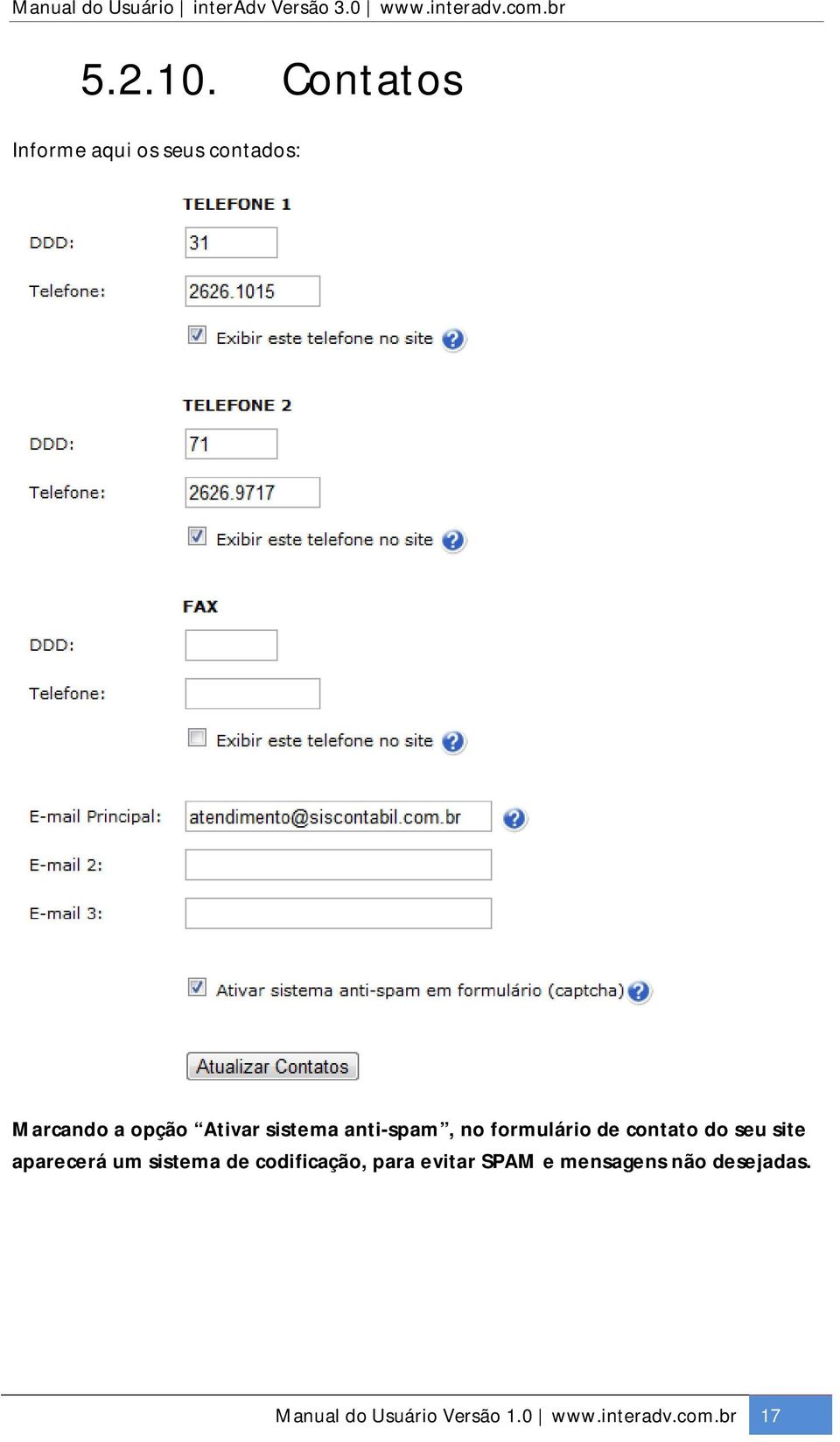 sistema anti-spam, no formulário de contato do seu site