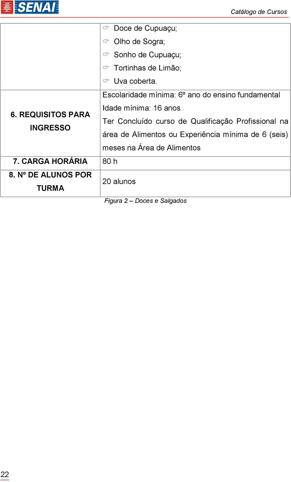 REQUISITOS PARA Ter Concluído curso de Qualificação Profissional na INGRESSO área de Alimentos ou