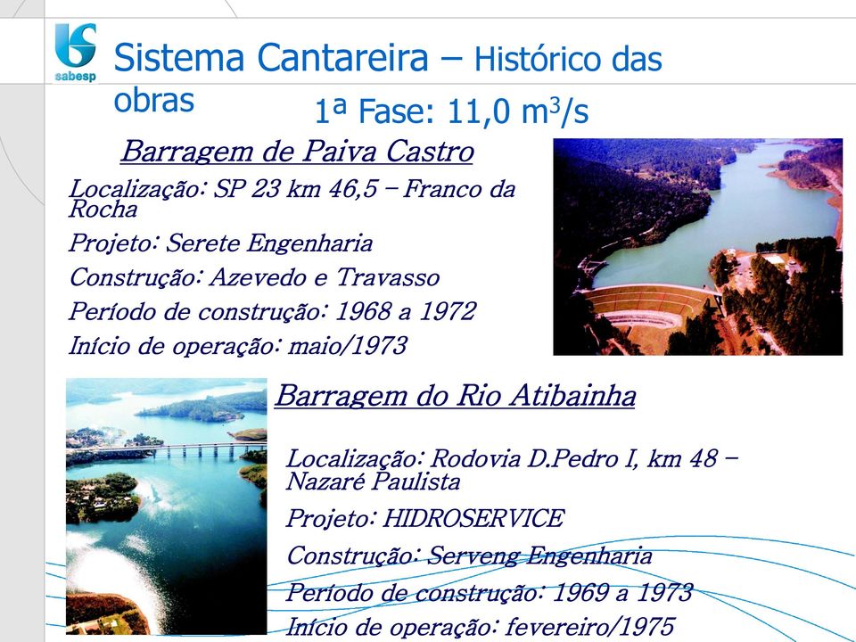 maio/1973 1ª Fase: 11,0 m 3 /s Barragem do Rio Atibainha Localização: Rodovia D.