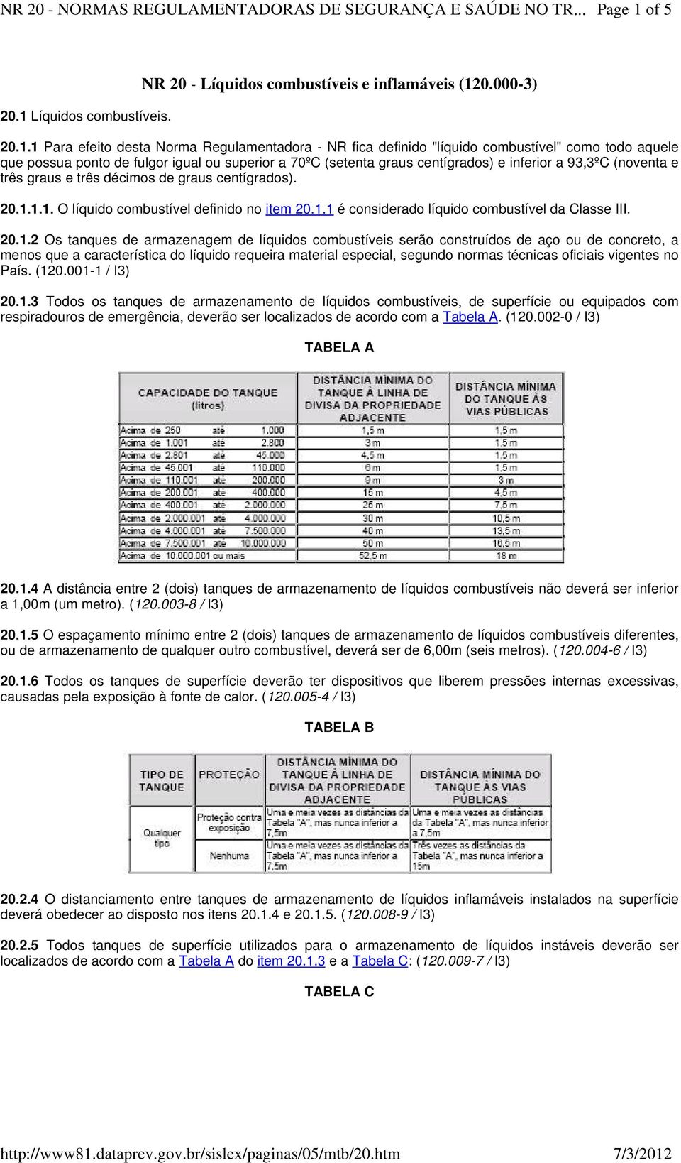 Líquidos combustíveis. NR 20 - Líquidos combustíveis e inflamáveis (12