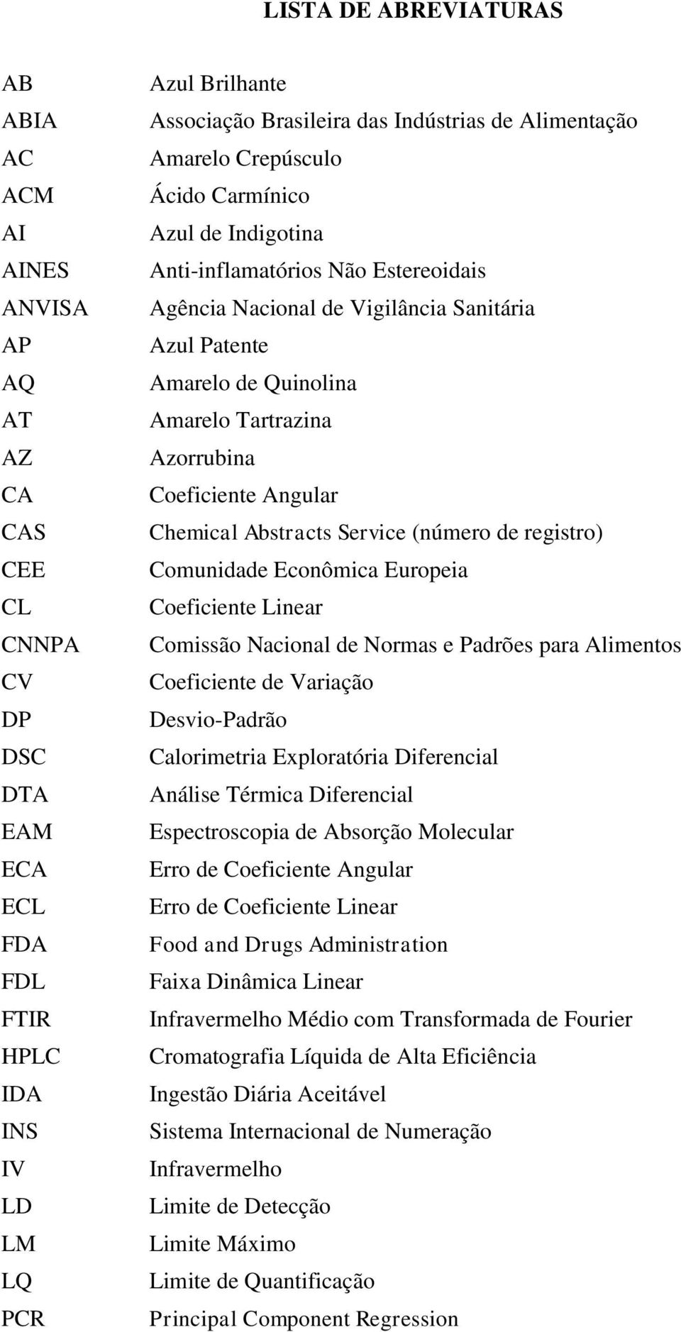 Tartrazina Azorrubina Coeficiente Angular Chemical Abstracts Service (número de registro) Comunidade Econômica Europeia Coeficiente Linear Comissão Nacional de Normas e Padrões para Alimentos