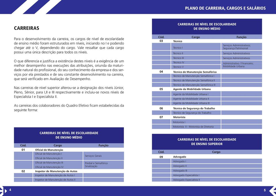 O que diferencia e justifica a existência destes níveis é a exigência de um melhor desempenho nas execuções das atribuições, oriunda da maturidade natural do profissional, do seu conhecimento da