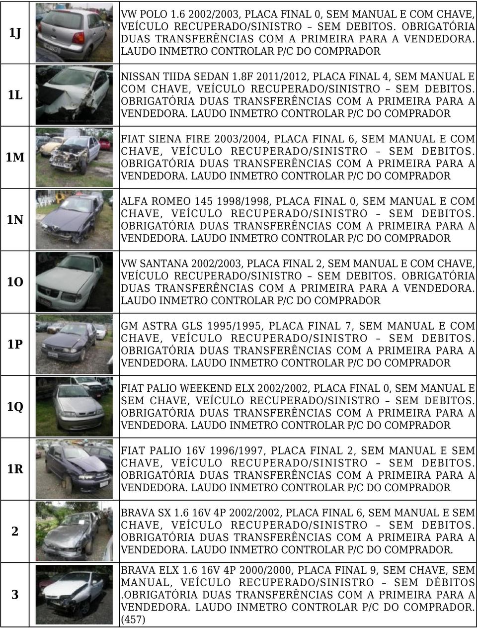 8F 2011/2012, PLACA FINAL 4, SEM MANUAL E COM FIAT SIENA FIRE 2003/2004, PLACA FINAL 6, SEM MANUAL E COM ALFA ROMEO 145 1998/1998, PLACA FINAL 0, SEM MANUAL E COM VW SANTANA 2002/2003, PLACA FINAL 2,