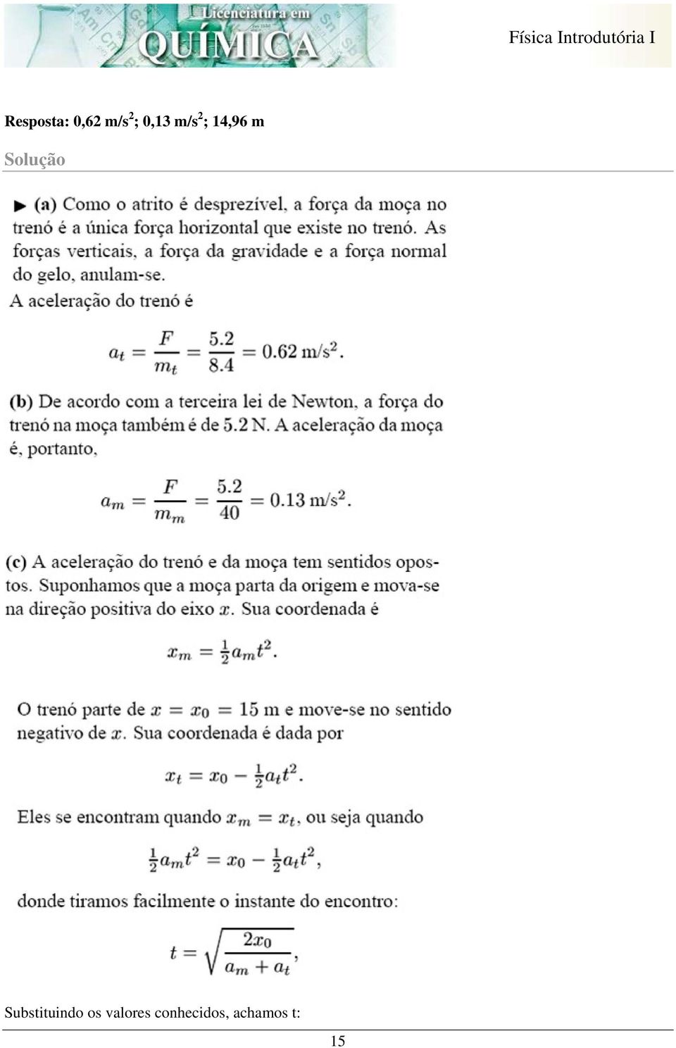 Solução Substituindo os