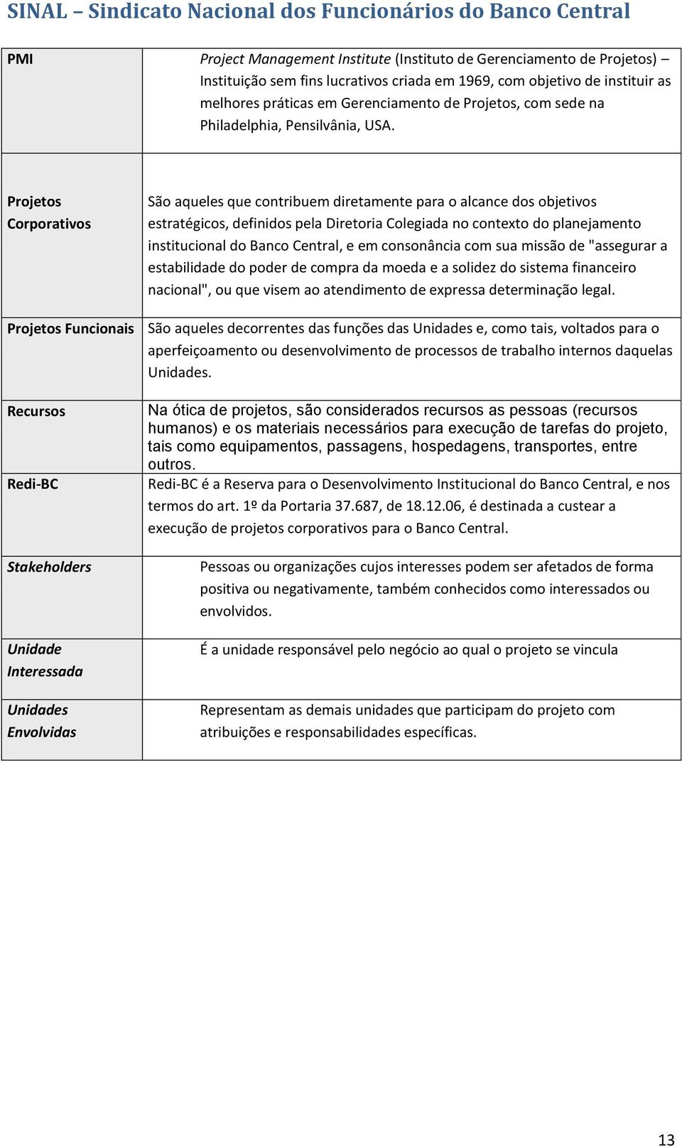 Projetos Corporativos São aqueles que contribuem diretamente para o alcance dos objetivos estratégicos, definidos pela Diretoria Colegiada no contexto do planejamento institucional do Banco Central,