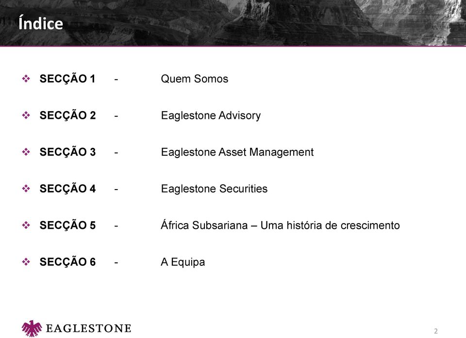 SECÇÃO 4 - Eaglestone Securities SECÇÃO 5 - África