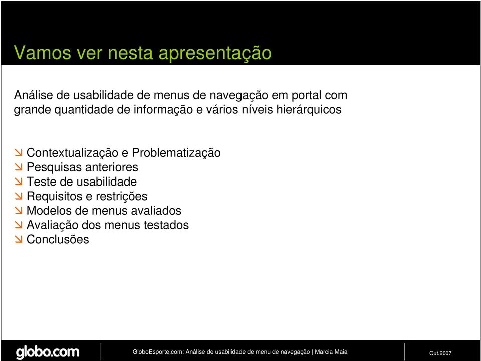 Contextualização e Problematização Pesquisas anteriores Teste de usabilidade