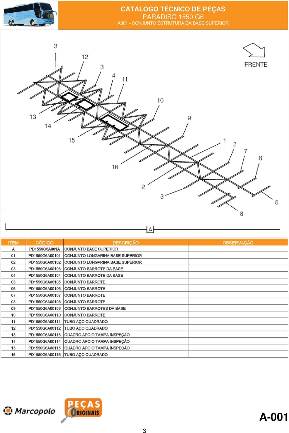 BARROTE 08 PD1550G6A00108 CONJUNTO BARROTE 09 PD1550G6A00109 CONJUNTO BARROTES DA BASE 10 PD1550G6A00110 CONJUNTO BARROTE 11 PD1550G6A00111 TUBO AÇO QUADRADO 12 PD1550G6A00112 TUBO AÇO