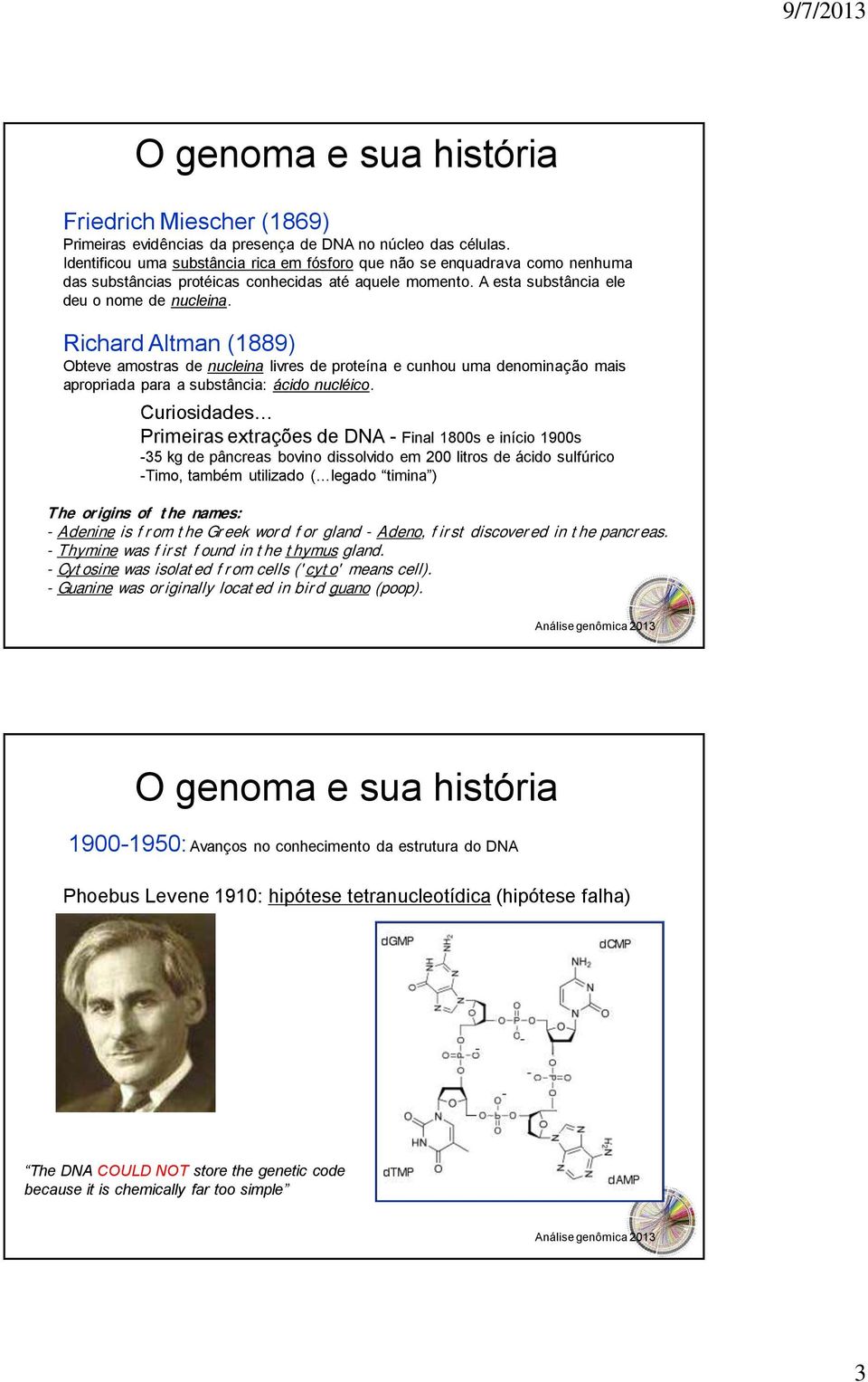 Richard Altman (1889) Obteve amostras de nucleina livres de proteína e cunhou uma denominação mais apropriada para a substância: ácido nucléico.