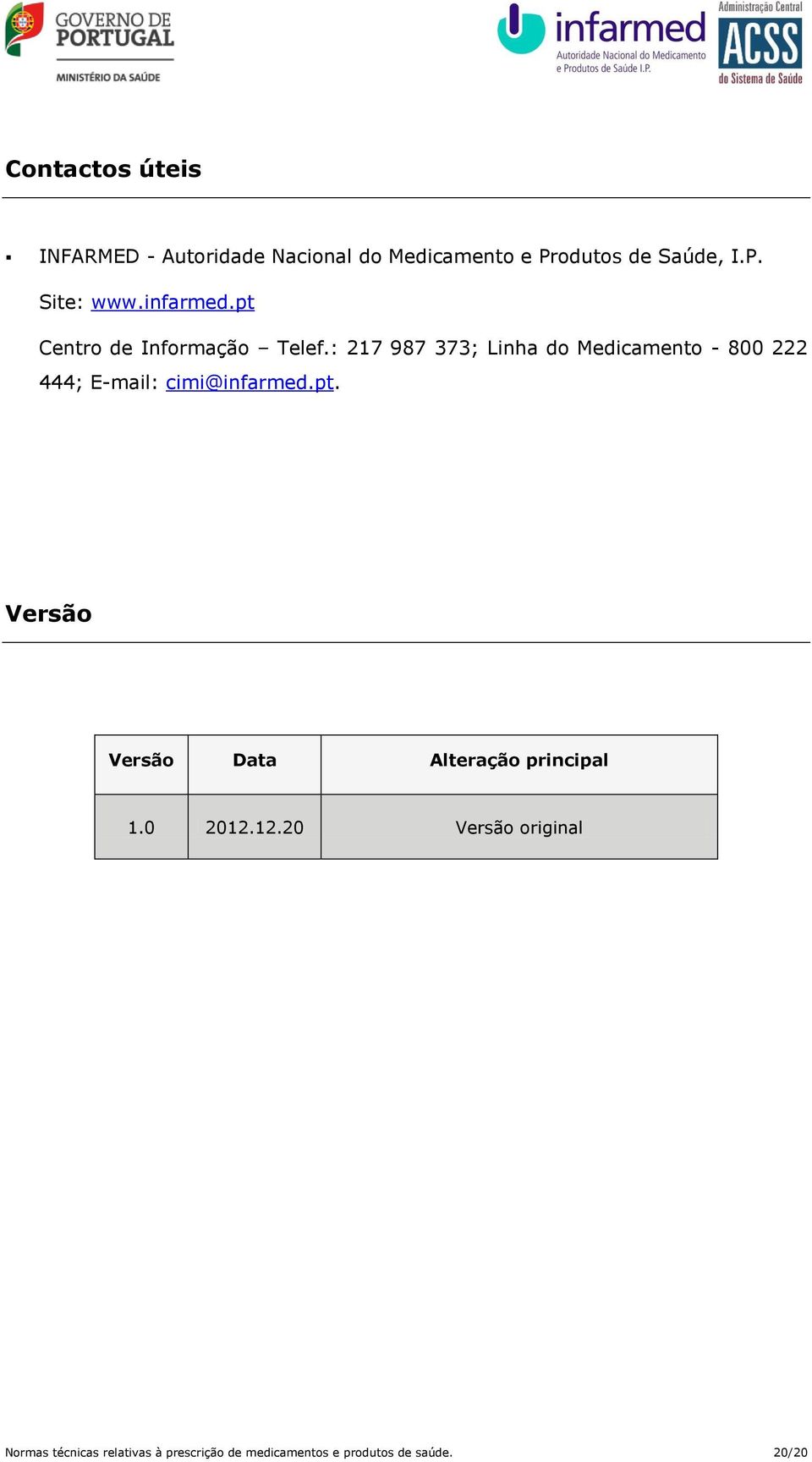 : 217 987 373; Linha do Medicamento - 800 222 444; E-mail: cimi@infarmed.pt.