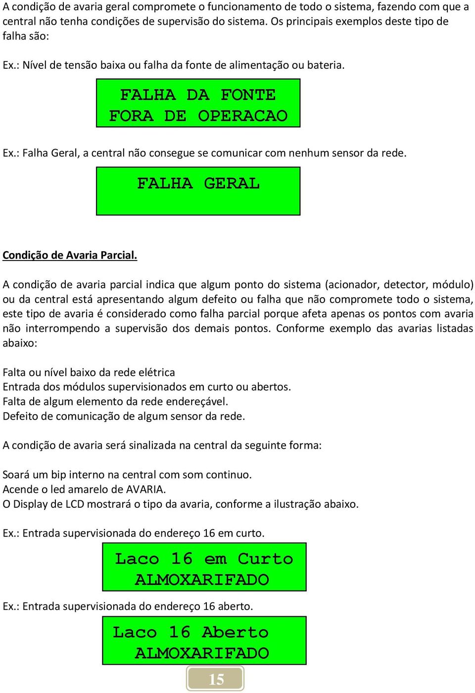 FALHA GERAL Condição de Avaria Parcial.