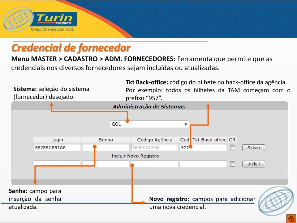 Sistema: seleção do sistema (fornecedor) desejado. Tkt Back-office: código do bilhete no back-office da agência.