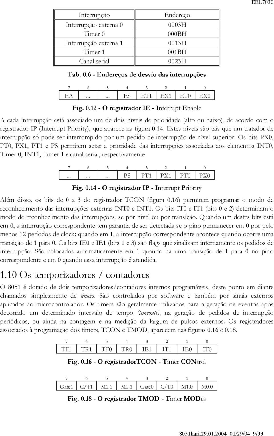 12 - O registrador IE - Interrupt Enable A cada interrupção está associado um de dois níveis de prioridade (alto ou baixo), de acordo com o registrador IP (Interrupt Priority), que aparece na figura