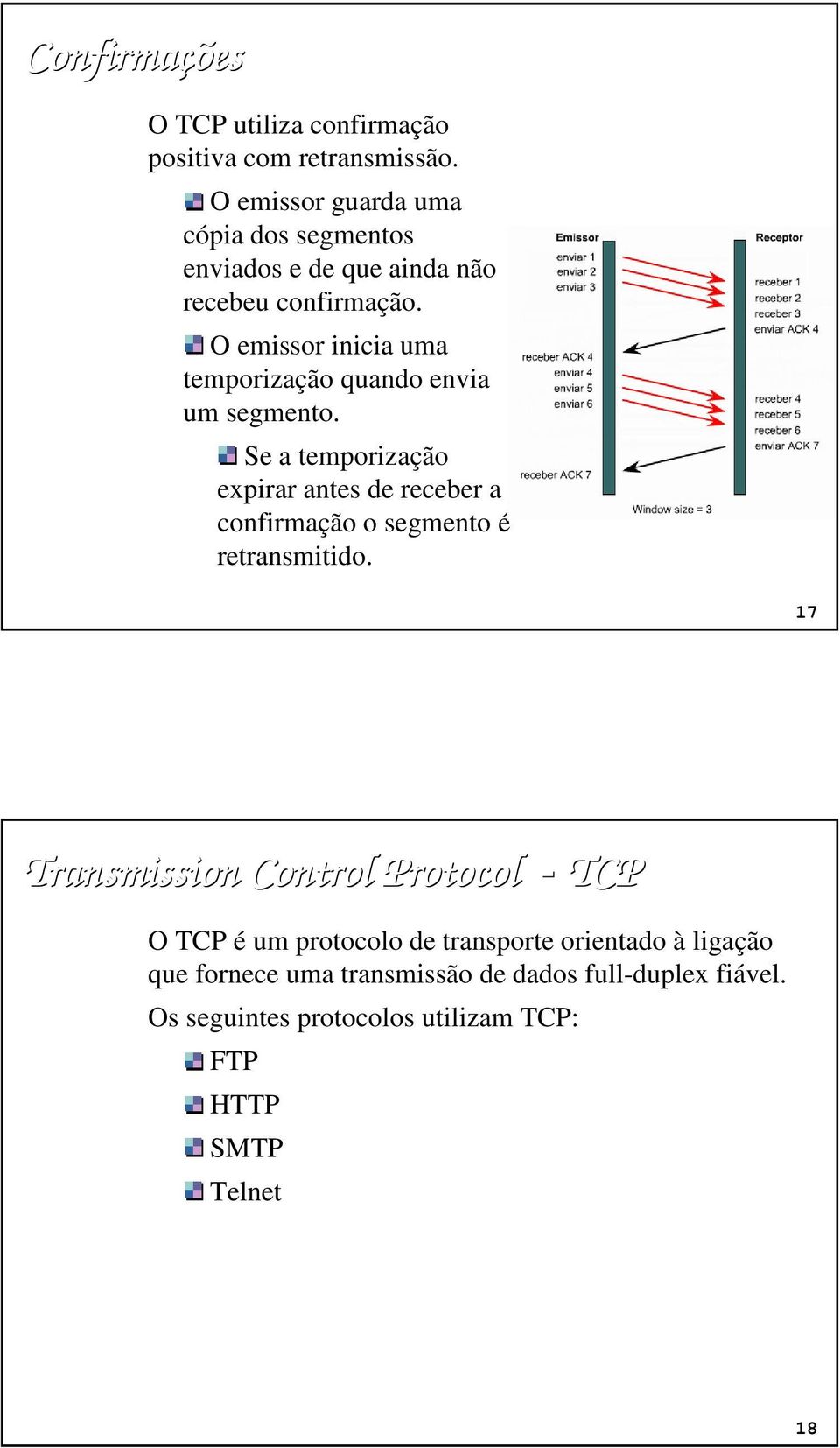 O emissor inicia uma temporização quando envia um segmento.