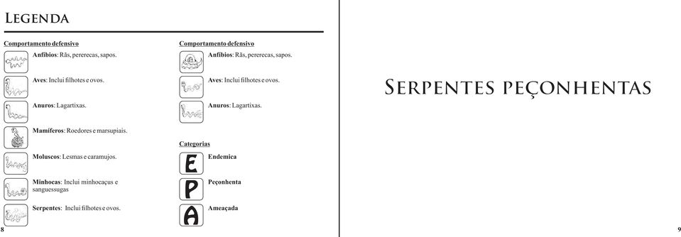 Aves: Inclui filhotes e ovos. Anuros: Lagartixas. Serpentes peçonhentas Mamíferos: Roedores e marsupiais.