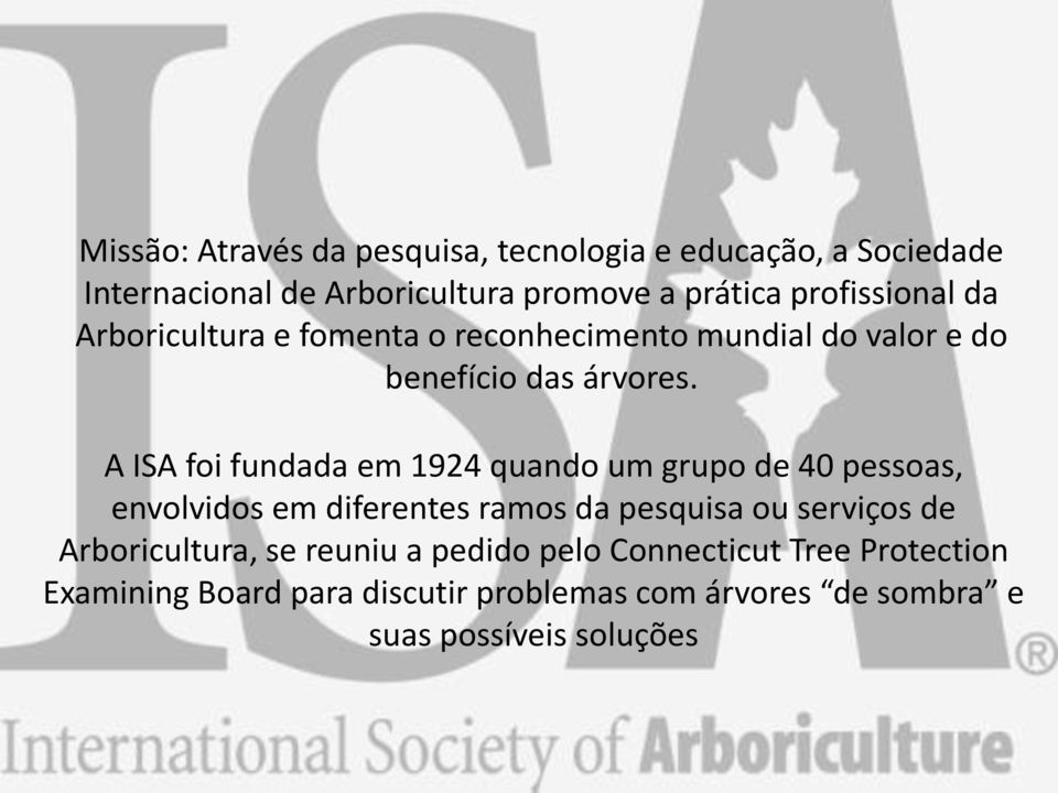 A ISA foi fundada em 1924 quando um grupo de 40 pessoas, envolvidos em diferentes ramos da pesquisa ou serviços de