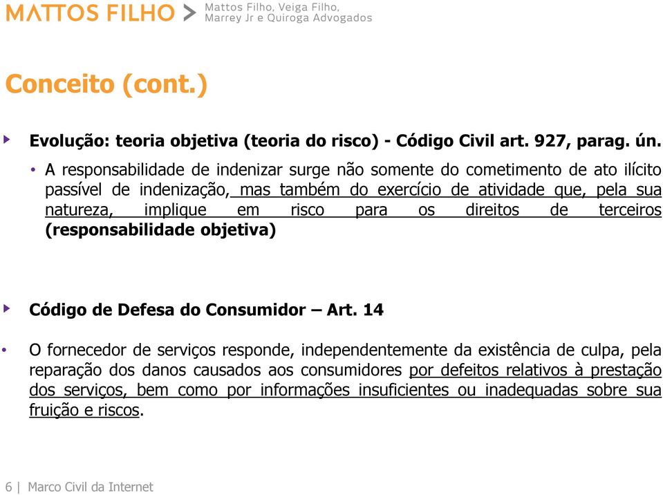 implique em risco para os direitos de terceiros (responsabilidade objetiva) Código de Defesa do Consumidor Art.