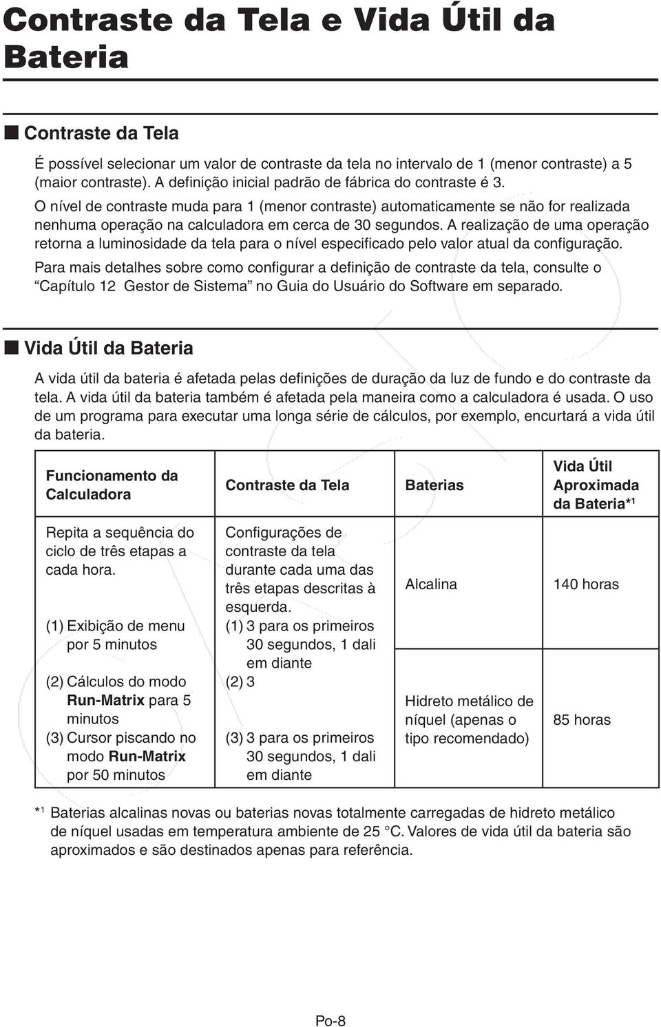 A realização de uma operação retorna a luminosidade da tela para o nível especificado pelo valor atual da configuração.