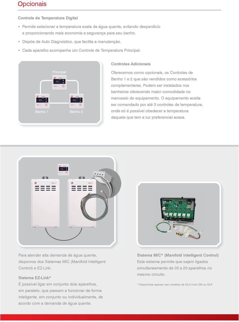 Controles Adicionais Banho 1 Principal Banho 2 Oferecemos como opcionais, os Controles de Banho 1 e 2 que são vendidos como acessórios complementares.