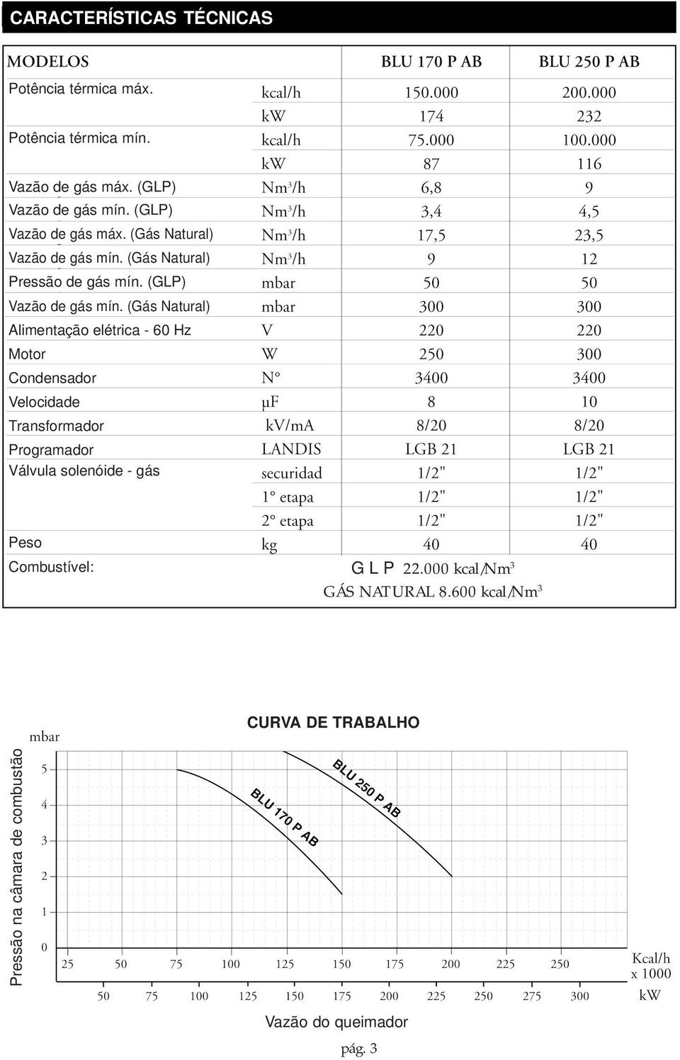 (Gás Natural) Alimentação elétrica - 60 Hz Motor Condensador Velocidade Transformador Programador Válvula solenóide - gás