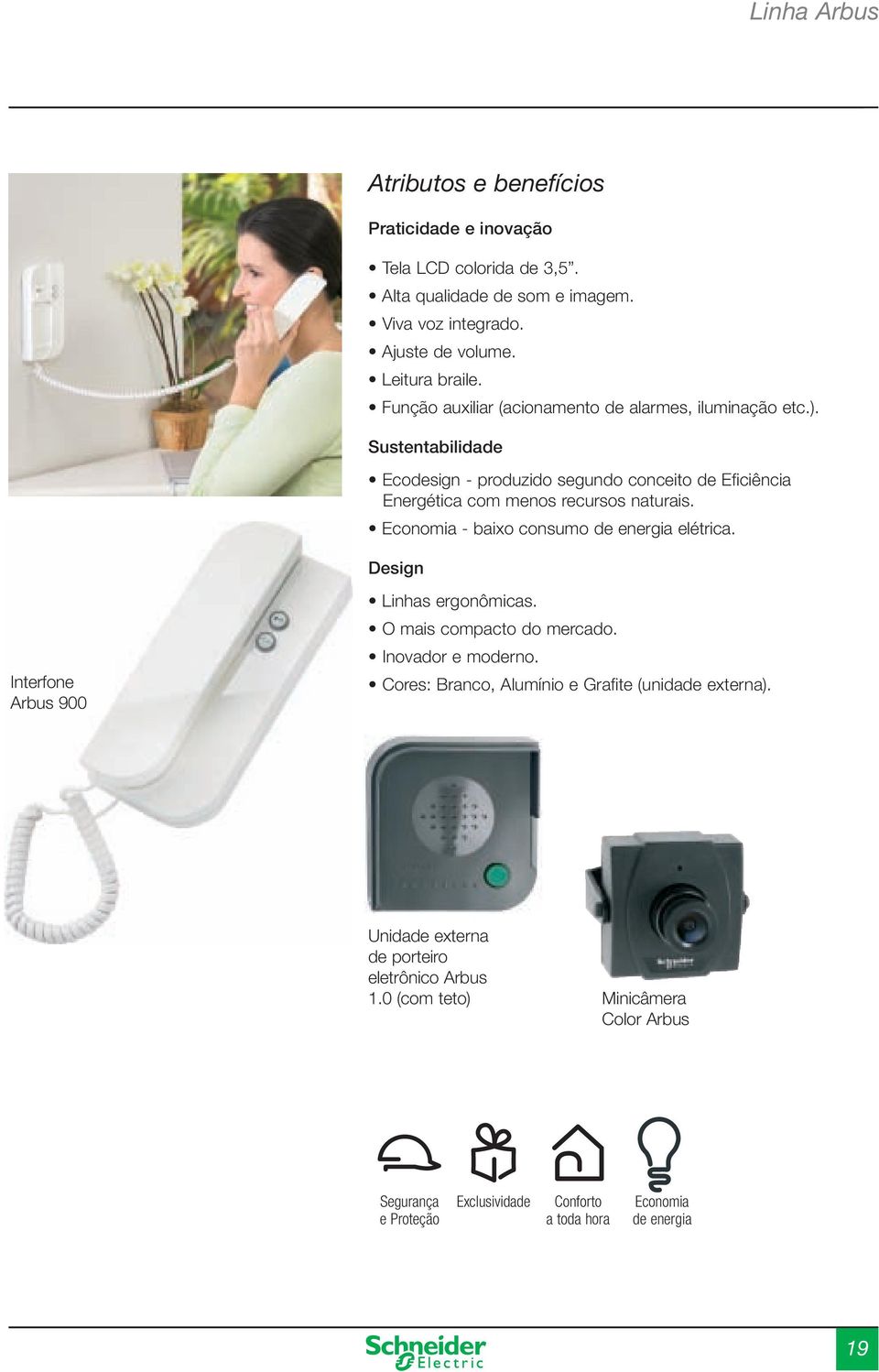 Economia - baixo consumo de energia elétrica. Design Interfone Arbus 900 Linhas ergonômicas. O mais compacto do mercado. Inovador e moderno.