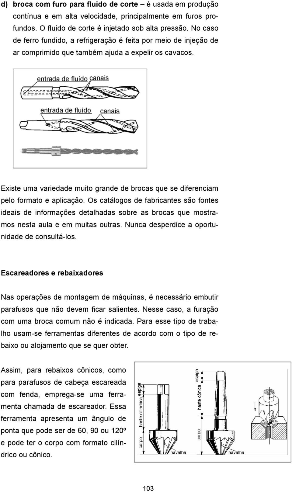 Existe uma variedade muito grande de brocas que se diferenciam pelo formato e aplicação.